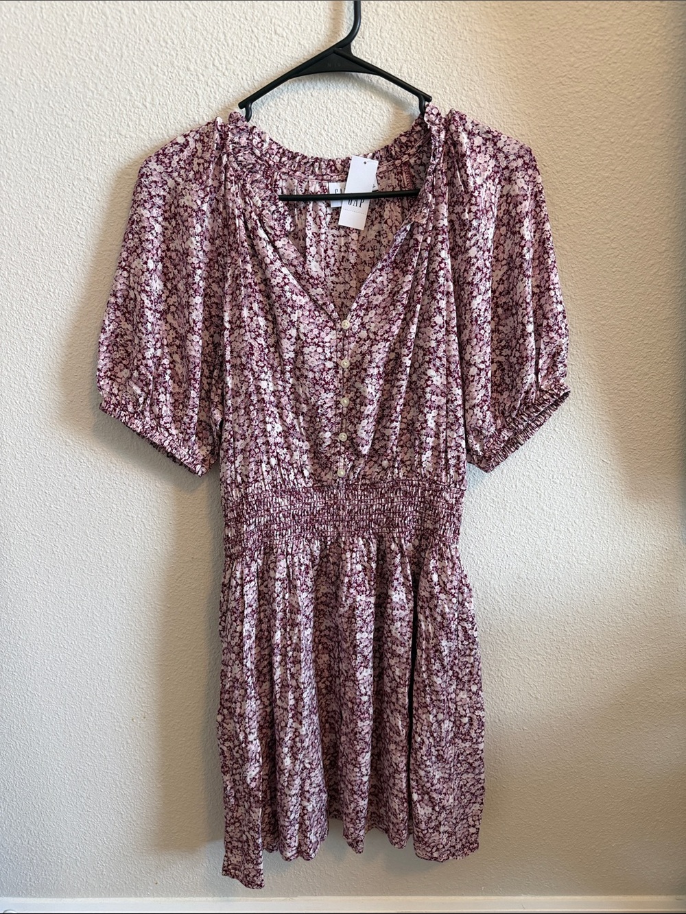 GAP Pink Floral Smocked-Waist Mini Dress